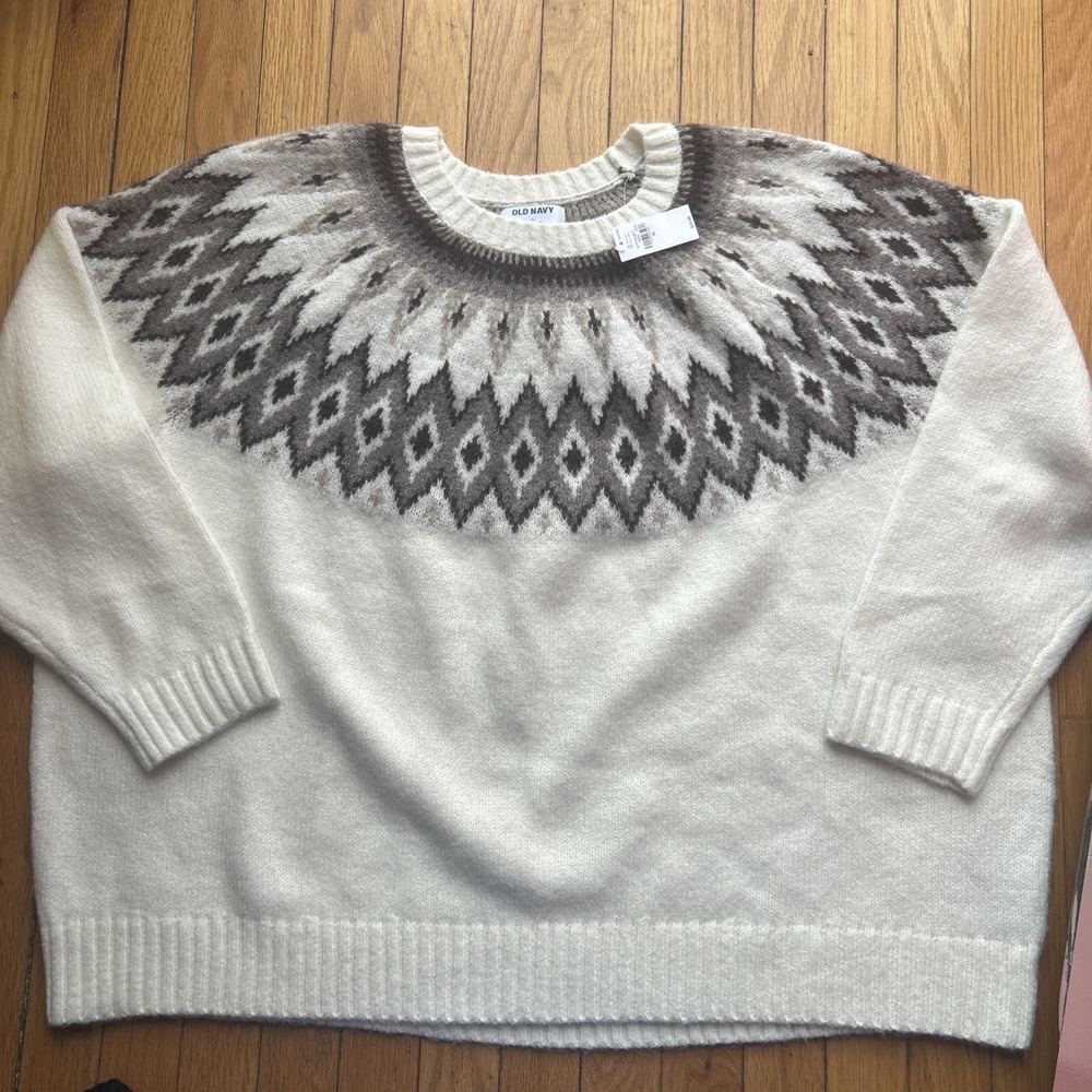 NEW Old Navy Nordic Cream Sweater 3X Icelandic Ski New Fair‎ Isle Pullover